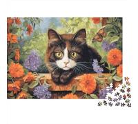 Gato de Jardín Puzzle de 1000 Piezas Puzzle para Adultos Papel Juego de Puzzle 1000 Piezas Flores Relajación Concentración Hogar Regalo 52x38cm/1000pcs