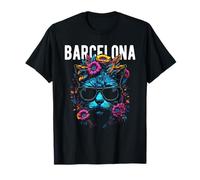 Gato de la ciudad de Barcelona con gafas de sol y diseño de flores Camiseta