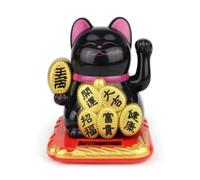 Gato de la fortuna ondulante solar de 2 5 pulgadas para decoración del hogar, decoración ecológica que promueve la buena fortuna y la felicidad (negro)