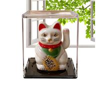 Gato de la fortuna solar compacto, gato manekis que agita automáticamente, adorno de 2.1 x 2.36 pulgadas con energía solar, decoración de gatito de resina, gatos portátiles con diseño ondulado
