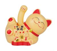Gato de la suerte agitado alimentado por energía solar, gatito automático de la fortuna con base roja para tienda, cajero, oficina, decoración del hogar, batería, adorno Maneki Neko, color blanco