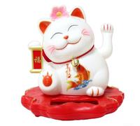Gato de la suerte alimentado por energía solar con mano que agita automáticamente, gatito de la fortuna Feng Shui con sensor de luz para el salpicadero del coche, oficina, decoración del hogar, blanco