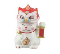 Gato de la suerte con la cabeza solar autónoma con capacidad de detección de luz para el interior del automóvil, decoración del hogar y acento del espacio de trabajo (blanco)