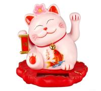 Gato de la suerte, gato ondeando con energía solar, Maneki Neko, Gato agitando las manos, gato de la fortuna, buena suerte, riqueza, decoración del hogar del coche (2314-rosa)