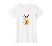 Gato de la Suerte Gatos Lindos Maneki-Neko Gato anguloso Camiseta gráfica económica, Mujer, Blanco, S
