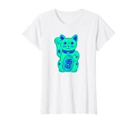 Gato de la Suerte Gatos Lindos Maneki-Neko Gato anguloso Camiseta gráfica económica, Mujer, Blanco, XL
