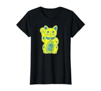 Gato de la Suerte Gatos Lindos Maneki-Neko Gato anguloso Camiseta gráfica económica, Mujer, Negro, L