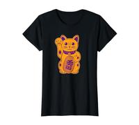 Gato de la Suerte Gatos Lindos Maneki-Neko Gato anguloso Camiseta gráfica económica, Mujer, Negro, S