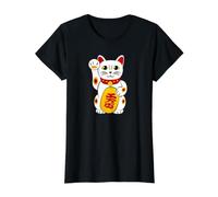 Gato de la Suerte Gatos Lindos Maneki-Neko Gato anguloso Camiseta gráfica económica, Mujer, Negro, S