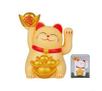 Gato de la suerte que agita con energía solar, 2 pulgadas para mini adorno automático Maneki Neko para salpicadero de coche, cajero, escritorio, decoración solar de Feng Shui (amarillo)