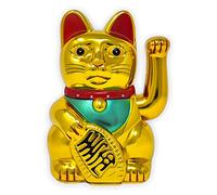 Gato de la suerte Starlet24, gato que saluda, gato Feng Shui, Maneki Neko, plástico, Gold Glänzend, 15 cm