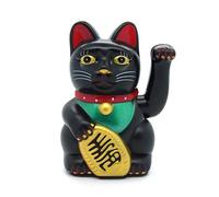 Gato de la suerte Starlet24, gato que saluda, gato Feng Shui, Maneki Neko, plástico, Negro , 13 cm
