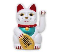 Gato de la suerte Starlet24, gato que saluda, gato Feng Shui, Maneki Neko, plástico, Weiss, 15 cm
