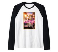Gato de Moda en Coche Divertido Divertido Animal Parodia Arte impresión Camiseta Manga Raglan