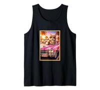 Gato de Moda en Coche Divertido Divertido Animal Parodia Arte impresión Camiseta sin Mangas