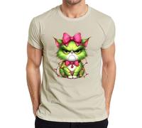 Gato de Navidad Grumpy Verde Lazo Cadena de Luces Regalo Divertido Camiseta Hombre, naturaleza, 3XL