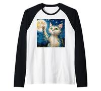 Gato de Noche Estrellada, Gato Van Gogh, Amante de los Gatos, mamá de Gato, papá Gato Camiseta Manga Raglan
