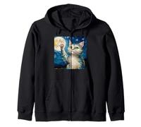 Gato de Noche Estrellada, Gato Van Gogh, Amante de los Gatos, mamá de Gato, papá Gato Sudadera con Capucha