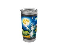 Gato de noche estrellada, gato Van Gogh, amante de los gatos, mamá de gato, papá gato Vaso térmico de acero inoxidable de doble pared
