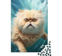 Gato de Pelo Largo Escena dinámica acuática Puzzle de 1000 Piezas Papel Adultos Relajante Atención Interacción Familiar Decoración Regalo 70x50cm/1000pcs