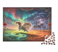 Gato de Pelo Largo Fantasía Puzzle de 1000 Piezas Papel para Adultos Escena de Aurora y Tormenta Puzzle para Toda la Familia Relajación Regalo 70x50cm/1000pcs