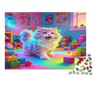 Gato de Pelo Largo Fluffy Puzzle de 1000 Piezas Papel para Adultos Escena de Habitación de Juguetes Colorida Juego de Puzzle 1000 Piezas Puzzle para Toda la Familia Relajación Decoración Regalo Nan