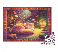 Gato de Pelo Largo Puzzle de 1000 Piezas Papel para Adultos Escena Biblioteca Fantástica Relajación Hogar Decoración Regalo Nan