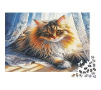 Gato de Pelo Largo Puzzle de 1000 Piezas para Adultos Juego de Puzzle Escena Ventana Soleada Relajación Familia Decoración Hogar 70x50cm/1000pcs