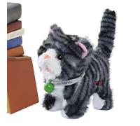 Gato de peluche eléctrico - Juguete para gatos de 7,09 pulgadas | Juguetes de felpa ABS - Caminando interactivo, gatito de grabación cantando con coletas meneando, compañero de trabajo con batería de
