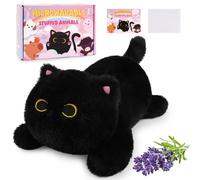 Gato de peluche negro, cojín térmico de 10 pulgadas, juguete de peluche con calor, calentar en el microondas, regalo para adultos y niños de 3 años