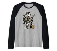 Gato de Rock Roll para niños Tocando la Guitarra, música Rock, Divertida Banda para niños Camiseta Manga Raglan
