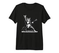 Gato de Rock Tocando la Guitarra, Gato de Guitarra Divertido Camiseta Premium