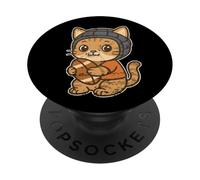 Gato De Rugby con Scrum Cap Cartoon PopSockets PopGrip Adhesivo