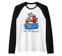 Gato de San Francisco Golden Gate Bridge California Souvenir Camiseta Manga Raglan