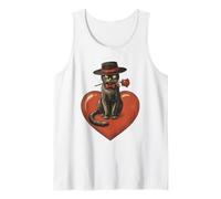 Gato de San Valentín con Lazo sosteniendo Rosas Rojas Sentado en el corazón Camiseta sin Mangas