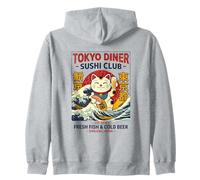 Gato de Tokio con Gran Ola Retro japonés Amante del Sushi Arte Sudadera con Capucha