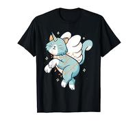 Gato de unicornio lindo azul mágico cuento de hadas gatito Camiseta
