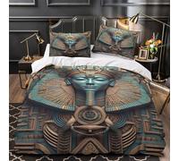 Gato del antiguo Egipto Funda de Edredón 3 Piezas Microfibra Suave Diseño 3D Cremallera Oculta con Fundas de Almohada Antialérgica Felino sagrado mítico Funda Edredon for jóvenes King（220x240cm）