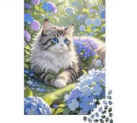 Gato del Bosque Noruego Plantas Florales Puzzle 1000 Piezas Impresión De Alta Definición, Puzzle De Madera, para Adultos Y Niños, Rompecabezas Juego Educativo, Regalo 1000pcs (75x50cm)
