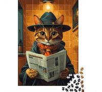 Gato Detective Puzzle de 1000 Piezas Papel para Adultos Escena Acogedora Interior Relajación Decoración Hogar Regalo 70x50cm/1000pcs