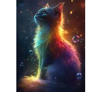 Gato Diamond Painting, Color Diamond Painting Adultos, 5D Pintura Diamante NiñOs, Full Drill círculo Cristal Gem Conjunto De ArtesaníA Principiantes, Para Decoracion Navidad Interior 50x70cm 0U-556