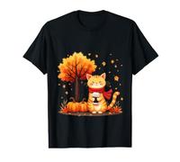Gato Divertido con café Helado bajo árbol de otoño Gato Hola otoño otoño Camiseta gráfica económica