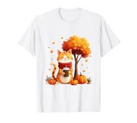 Gato Divertido con café Helado bajo árbol de otoño Gato Hola otoño otoño Camiseta gráfica económica, Hombre, Blanco, XL