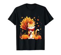Gato Divertido con café Helado bajo árbol de otoño Gato Hola otoño otoño Camiseta gráfica económica, Hombre, Negro, S
