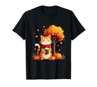 Gato Divertido con café Helado bajo árbol de otoño Gato Hola otoño otoño Camiseta gráfica económica, Hombre, Negro, M