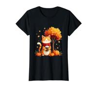 Gato Divertido con café Helado bajo árbol de otoño Gato Hola otoño otoño Camiseta gráfica económica, Mujer, Negro, XL