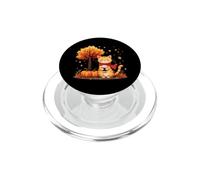 Gato Divertido con café Helado bajo árbol de otoño Gato Hola otoño otoño PopSockets PopGrip para MagSafe