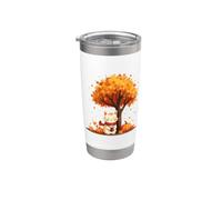 Gato divertido con café helado bajo árbol de otoño gato hola otoño otoño Vaso térmico de acero inoxidable de doble pared