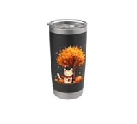 Gato divertido con café helado bajo árbol de otoño gato hola otoño otoño Vaso térmico de acero inoxidable de doble pared