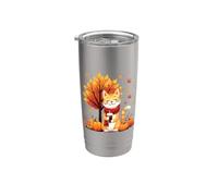Gato divertido con café helado bajo árbol de otoño gato hola otoño otoño Vaso térmico de acero inoxidable de doble pared